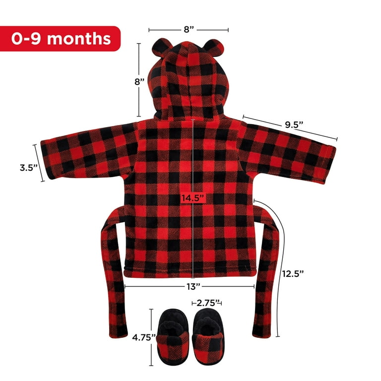 Baby Robe Soft Plush Bath Towel Robe Spa Set Baby Bathrobe Towel Slippers for Boys Turban for Girls Robe Set Buffalo Plaid Bear 0 9 Months