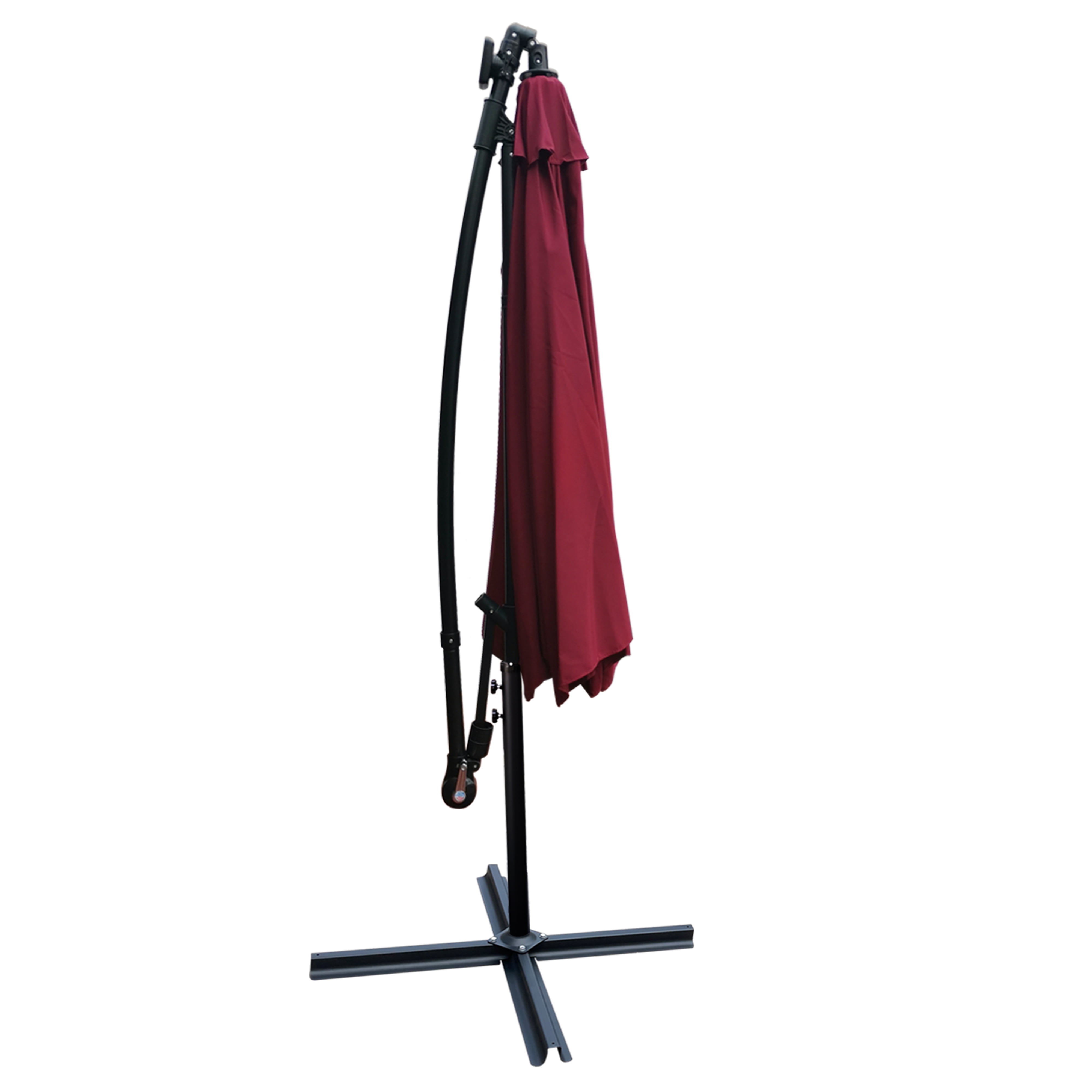10 FT Round Outdoor Patio Umbrella, Solar LED Lighted Waterproof Sun Shade Umbrella with Stable Base, Burgundy
