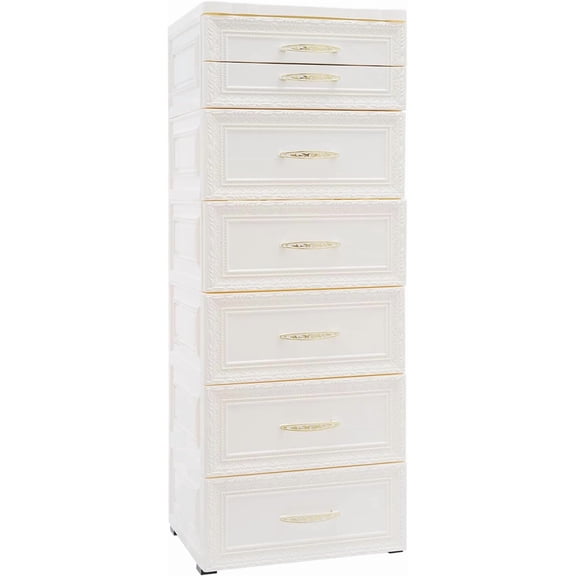 Yellulu 7-Drawer Versatile Storage Cabinet | Office Storage File Cabinet with Built-in Wheels | Vertical Storage Tower Container Unit | for Home and Office | 15x12.6x39.4in (Beige Color)