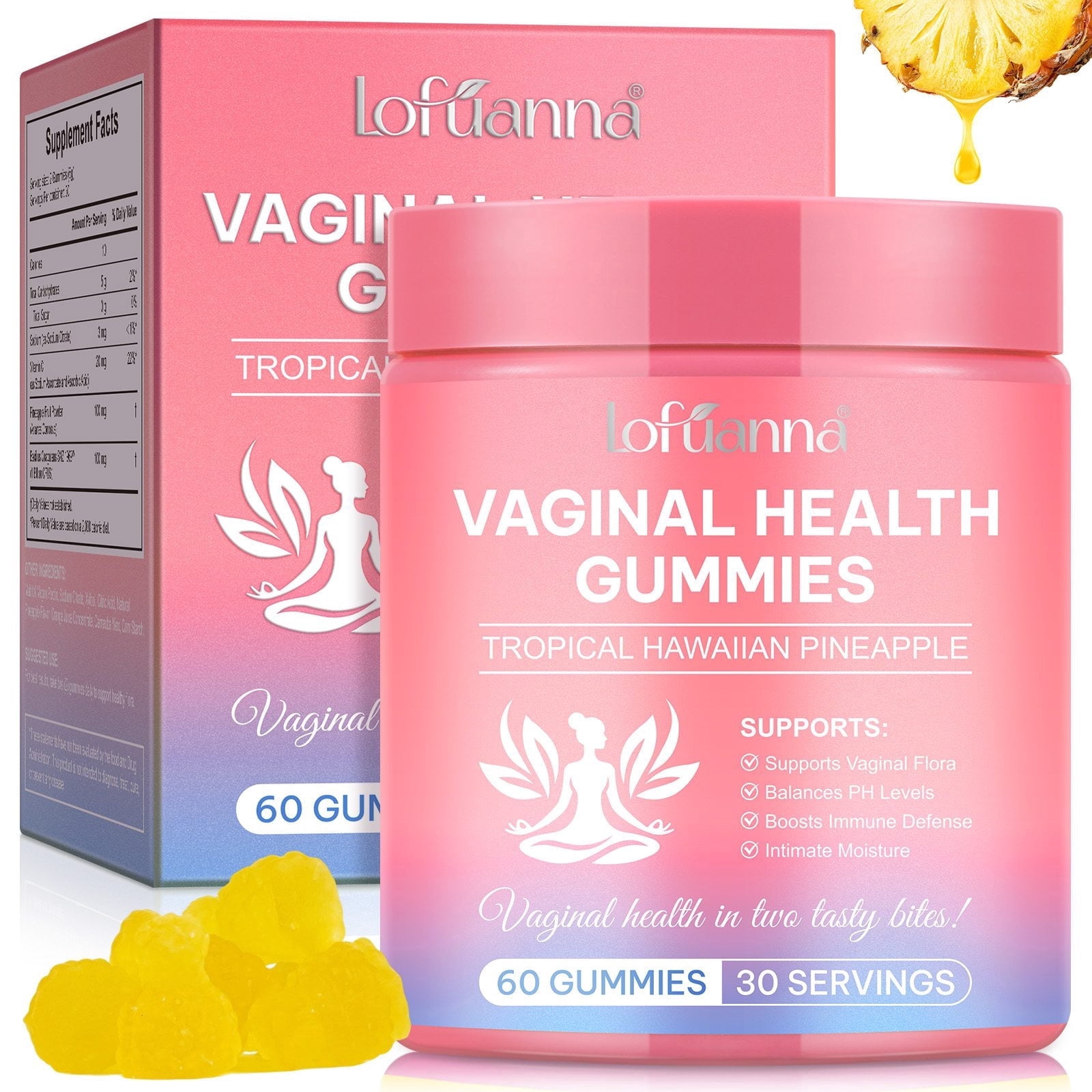 Vaginal Probiotics Gummies for Women, PH Balance for Women, Hawaiian Pineapple Gummies for PH Health,60 Gummies