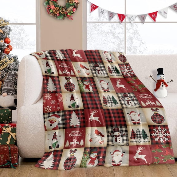 Christmas Fleece Blanket, Winter Snowman Gnome Buffalo Check Soft Plush Flannel Bed Blankets Xmas Tree Lightweight Warm Fuzzy Throws for Users/Teens Bedroom, Living Room Couch Sofa Decor 40x60In