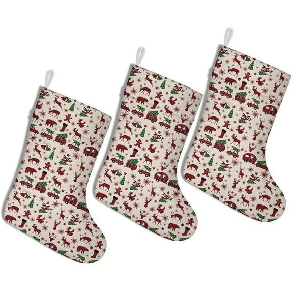 3 Pcs Christmas Stockings,Multicolor Christmas Camping Pattern Stockings Christmas,14.8'' Xmas Stockings,Christmas Party Favors,Christmas Party Decorations,Christmas Stockings Personalized