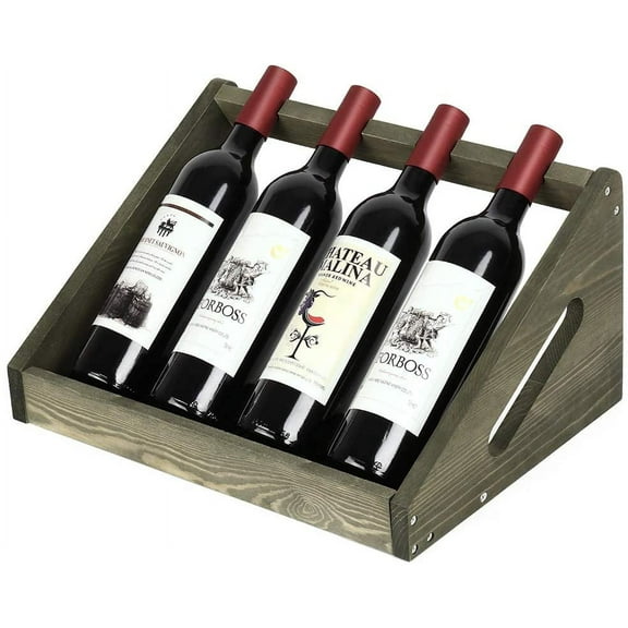 MOOACE Wine Rack, Rustic Wood Wine Bottle Holder, 4 Bottles Countertop, Olive Green