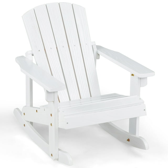 Gymax Kid Adirondack Rocking Chair Outdoor Solid Wood Slatted seat Backrest White