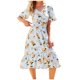 thumbnail image 1 of Vestido de manga corta con estampado de volantes y cuello en V informal con botones de verano para mujer a la moda Fridja  qw6411, 1 of 7