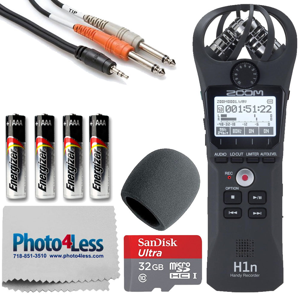 Stad bloem Emulatie Ik geloof Zoom H1n Handy Recorder + Black Windscreen + Y Cable 1/8 Inch TRS to Dual ¼  Inch TS Cable + SanDisk 32GB microSDHC UHS-I with Adapter + AAA Batteries -  Walmart.com
