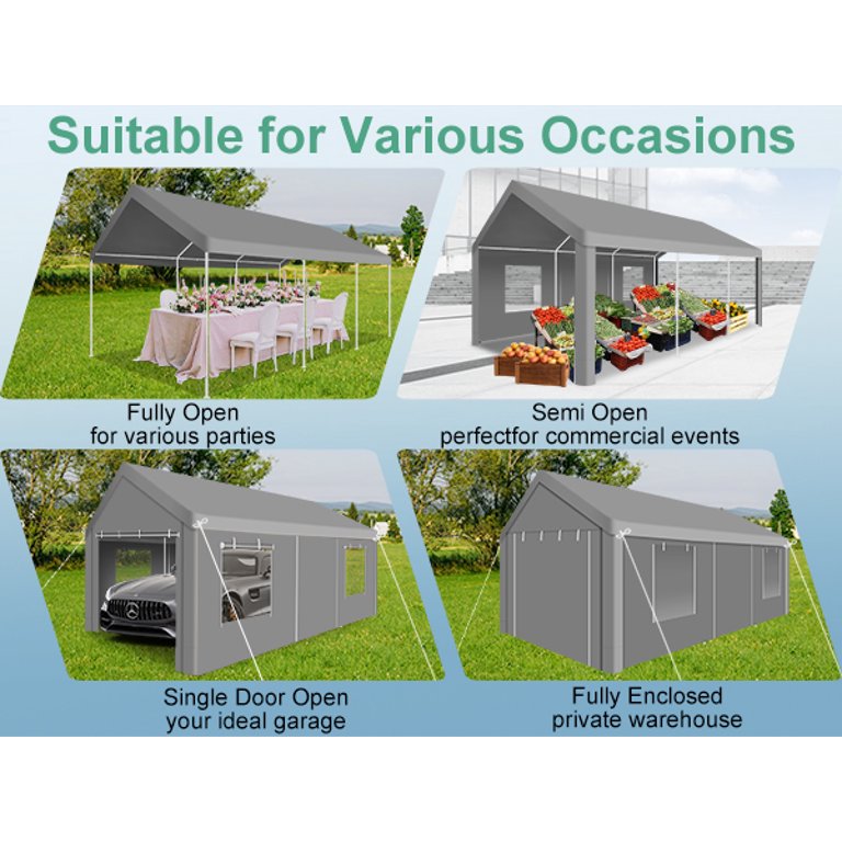 COBIZI 12x20ft Carport Heavy Duty, Portable Car Garage with Built