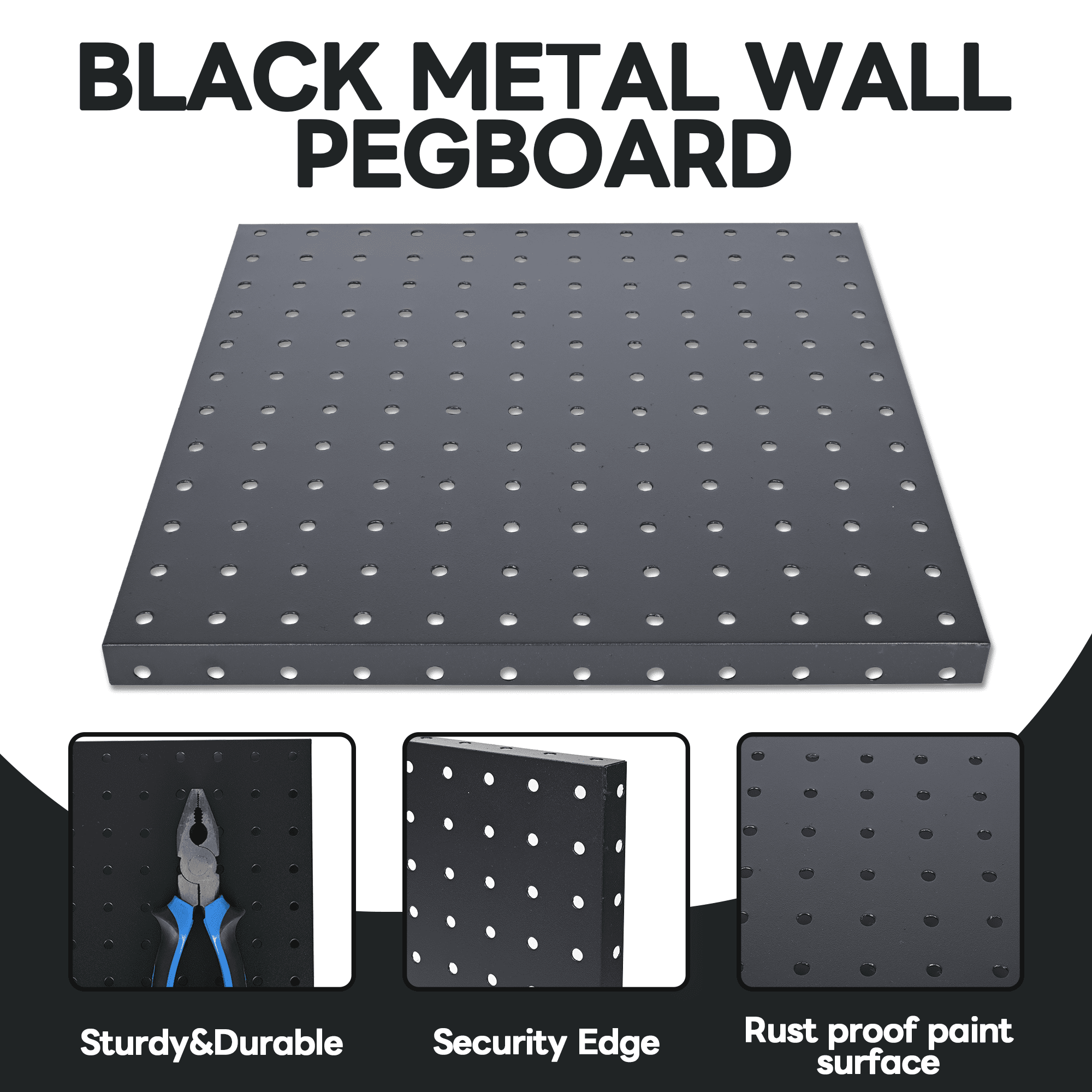Gomok 4 pack Metal Pegboard Wall Organizer, 12"x12" Tool Organizer Pegboard Panels, Heavy Duty Peg Board Kit for Garage, Workshop, Office, Black