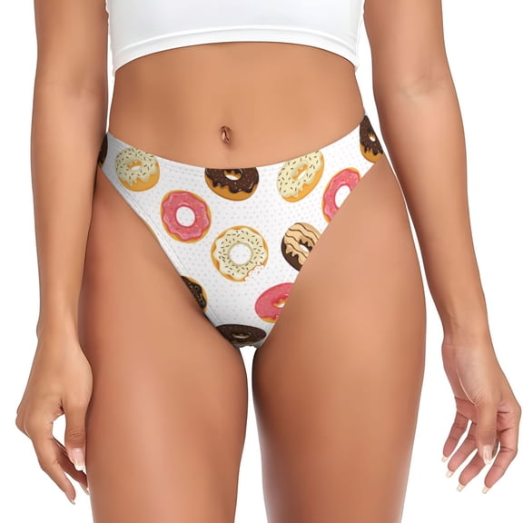 Thongs for Women - Donut Print White Polka Dots No Show Seamless Womens Thongs Underwear, Breathable G String Thongs for Women, Ladies Stretch Low Rise Thong Bikini Panties Briefs