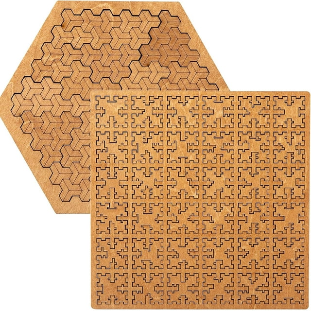 Fractal Tray Puzzles, Hard Difficult Wooden Jigsaw Puzzles for Adults, Unique Irregular Creative Labyrinth Impossible Difficult, Reverse Thinking Puzzle, No Image Puzzle (B+D)