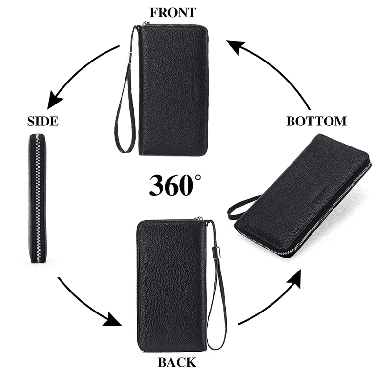 Sendefn Zip Around Leather Wallet, RFID Blocking, Black photo 4
