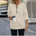thumbnail image 5 of Comdrip Quarter Zip Women, Women' V Neck Pullover Top Zipper Waffle Knit Long Sleeve Sweatshirt Top Soft Sweatshirts Loose Pullover Tops Womens Pullover Beige L, 5 of 5