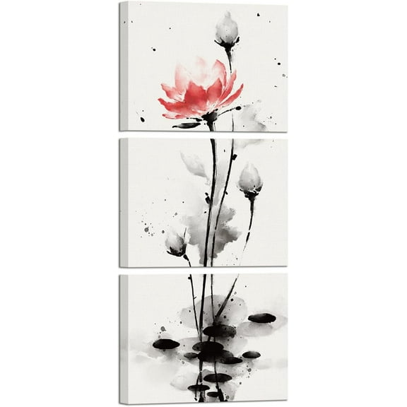 Hieng Traditional Chinese Painting Watercolor Lotus Flowers Canvas Prints Zen Water Lily Art Pictures Decor (Teal)