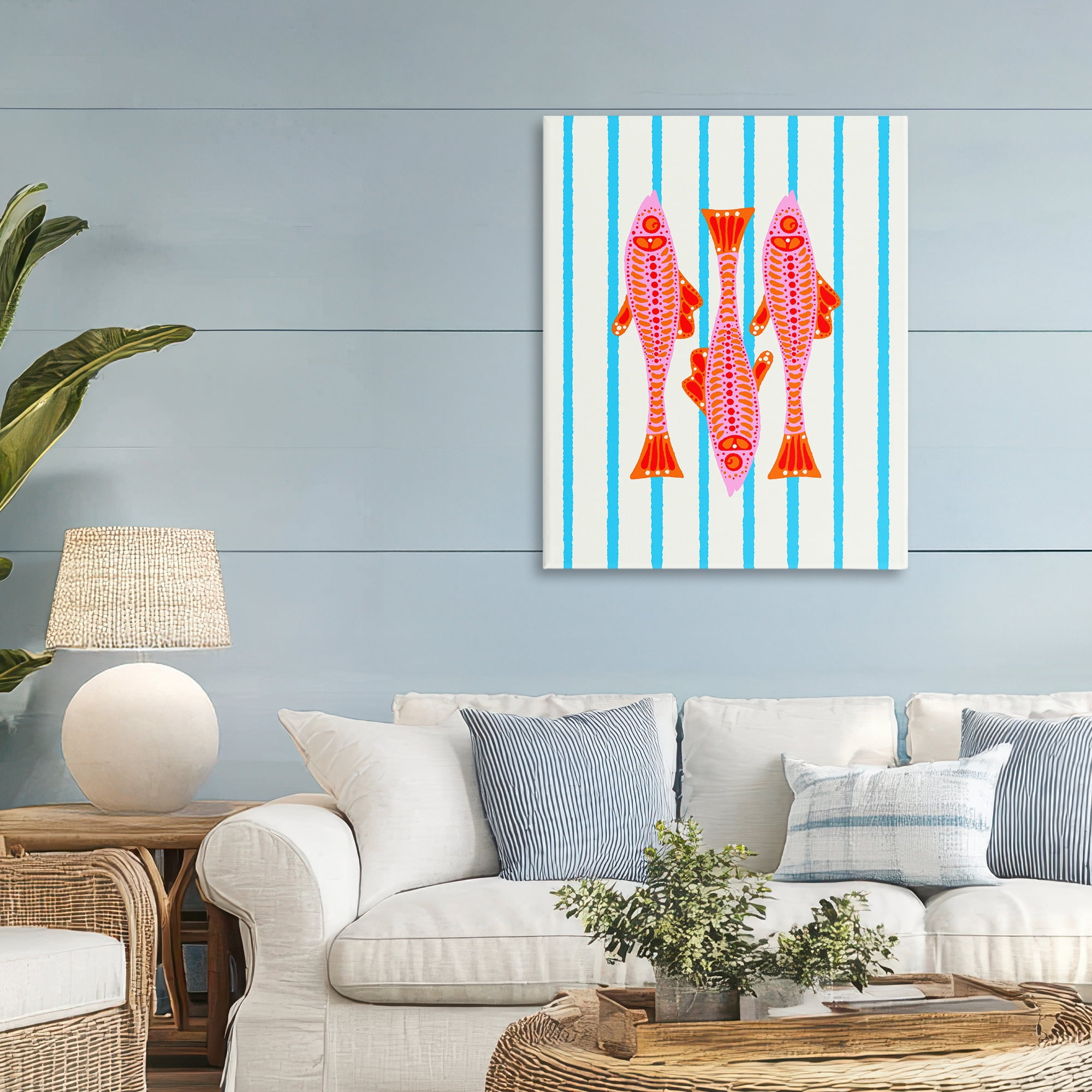 Stupell Industries Bright Aquatic Fish on Stripes Canvas Wall Art, design by Indira Prieto | IndySign