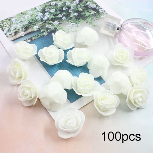Cabezas De Flores Artificiales Flores falsas de 3,5 cm, decoraciones de bricolaje, flores de imitación para fiesta de boda (blanco leche)