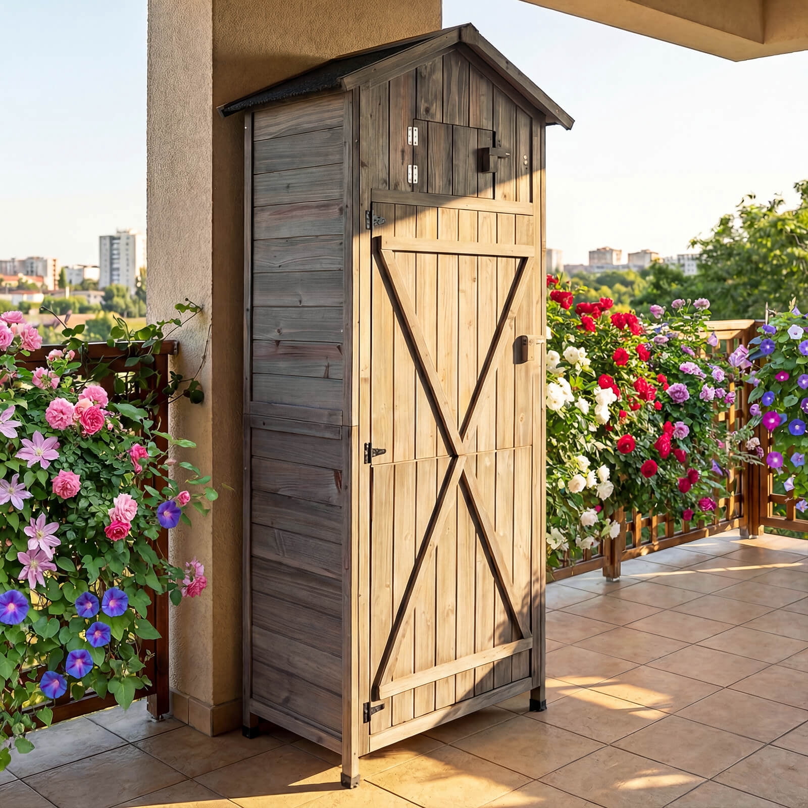 Costway Outdoor Lockable Wooden Storage Shed, 71