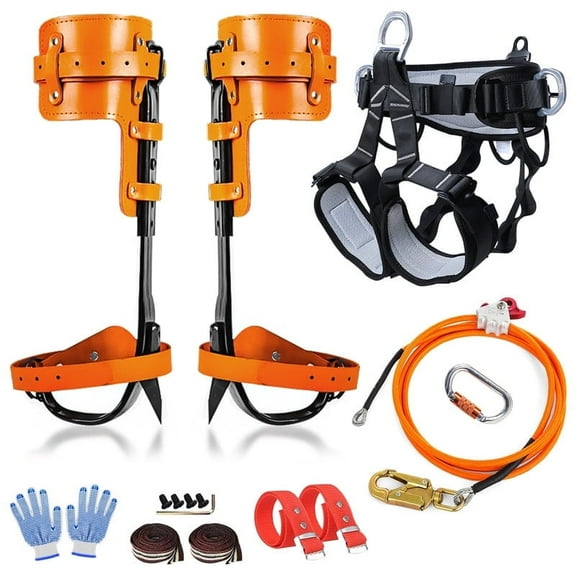 Tree Climbing Gear，Tree Climbing Spikes, Tree Climbing Gear with Adjustable Climbing Straps and Steel Core Flip Line, Rock Climbing Kit with Triple Lock Lanyard Adjuster