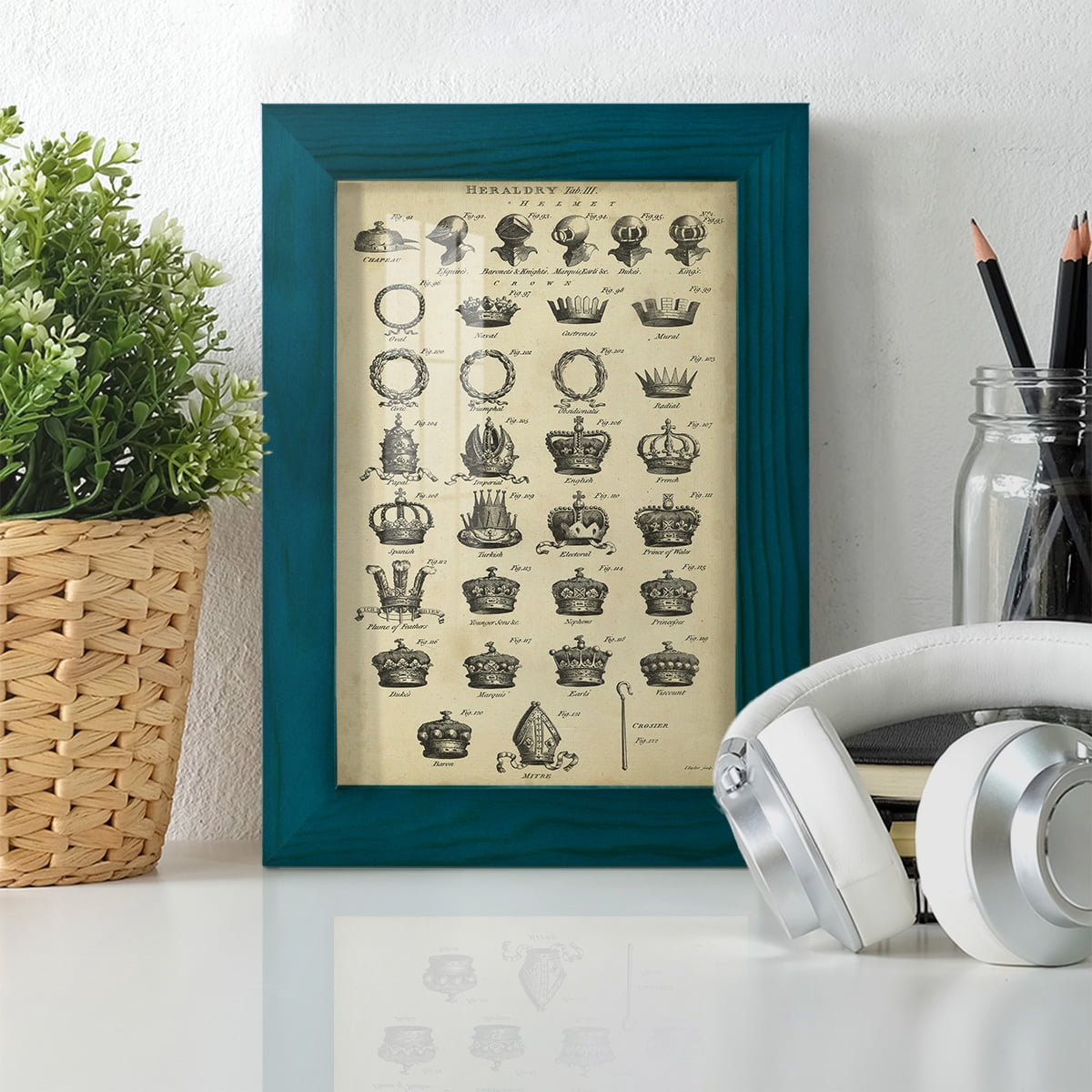 Deckled Encyclopediae IV (AS) -Framed Print w/glass-Ocean Blue