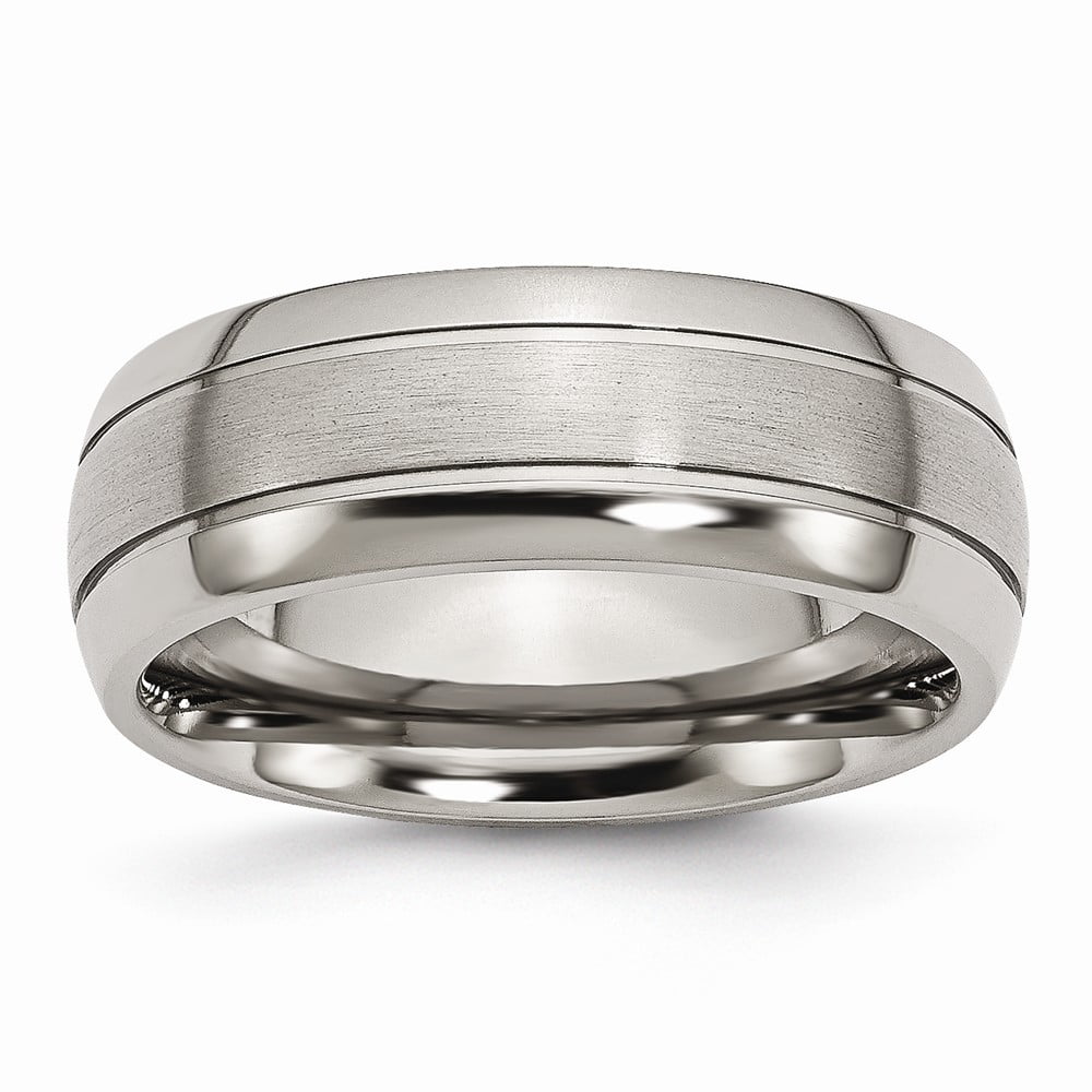 Titanium Grooved 8mm Brushed and Polished Band Size 15 Length Width 8 