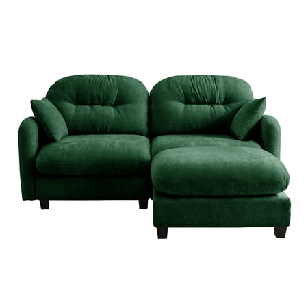 74" Cloud Sectional Couch with L-Shaped Ottoman,Chenille Sofa for Living Rooms,Green