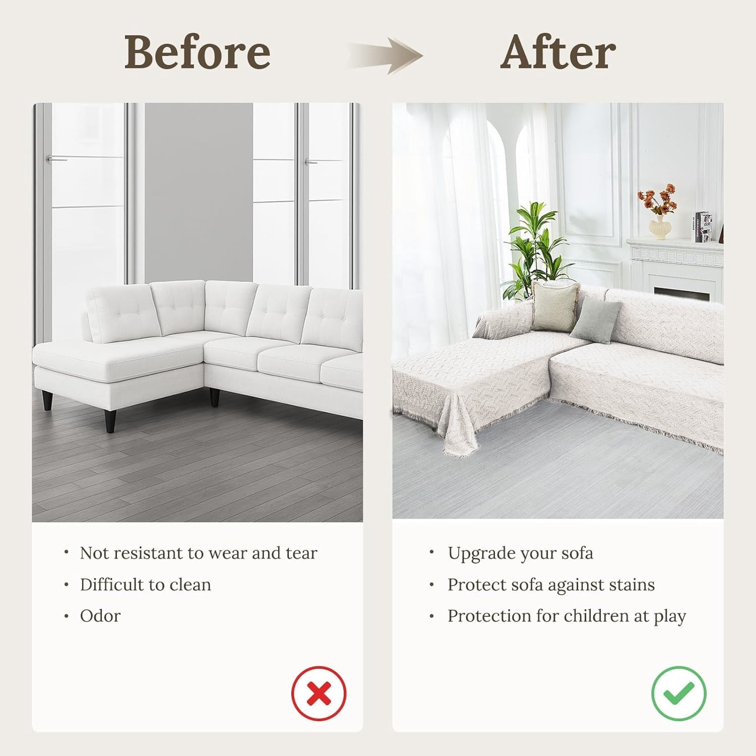 Sanmadrola Sofa Covers Couch Cover Sectional L Shape Couch Blanket Cover Sofa Slipcovers for Most Shape Sofas Washable Thick Soft Throws Cover Blankets for Living Room 91"x134" White