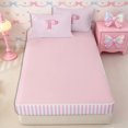 thumbnail image 4 of Meiyoeat Charming Bow Letter P Zipper Twin Comforter Sets with Fitted Sheet and 2 Pillowcases for Girls Toddlers, Soft Stripe Zipper Bedding Set, Light Pink White,4-Piece,Pink Reversible, 4 of 6