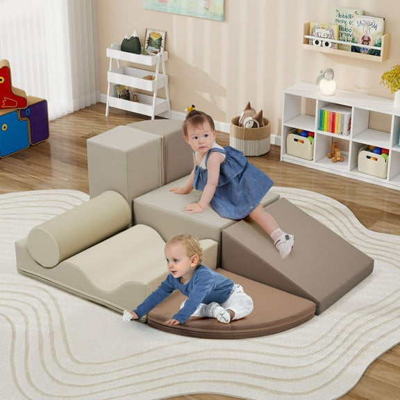 S-HOME Soft PU Indoor Climb And Crawl Activity Play Set, 7-Piece Toddler Climbing Foam For Safe Fun At Home