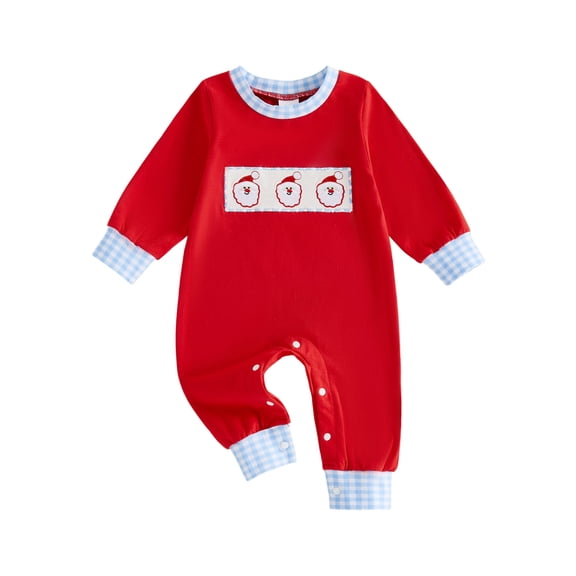 Cenuakty Baby Boy Christmas Romper Embroidery Long Sleeve Crew Neck Bodysuit
