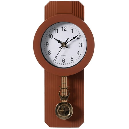 Wood Look Pendulum Plastic Wall Clock, Farmhouse Decor for Living Room, Kitchen, or Dining Room