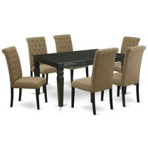 WEBR7-BLK-17 7Pc Dinette Set Includes a Rectangular Kitchen Table with Butterfly Leaf and Six Parson Chairs with Light Sable Fabric, Black Finish