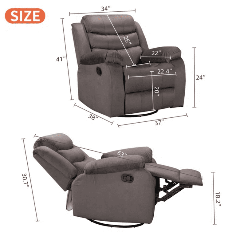 Recliner Rocking Chair With 360 Degree Swivel Ergonomic Lounge Rock Chair Classic Single Sofa Living Room Chair Home Theater Seat Brown Velvet Color