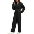 thumbnail image 4 of Conjuntos de chándal para mujer ATHLECHIC de 2 piezas, sudadera corta y pantalones anchos, conjuntos de entrenamiento y lounge M negro, 4 of 4