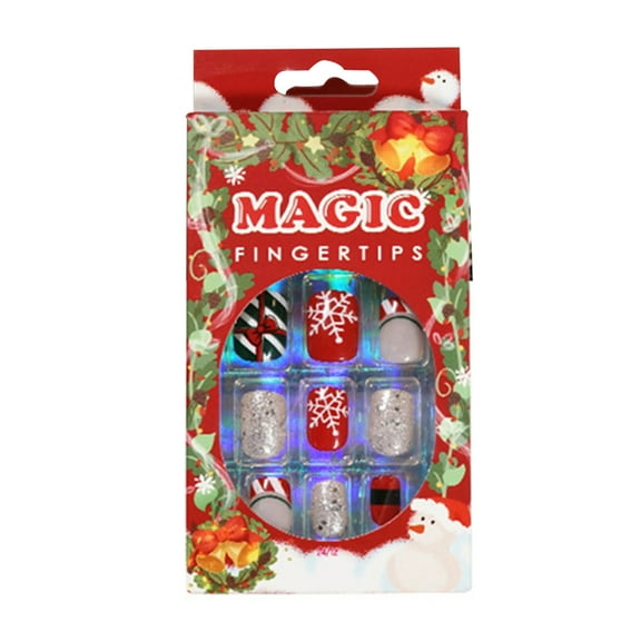 24Pcs False Nail Short Square Full Cover False Nails Tips Christmas Acrylic Nail