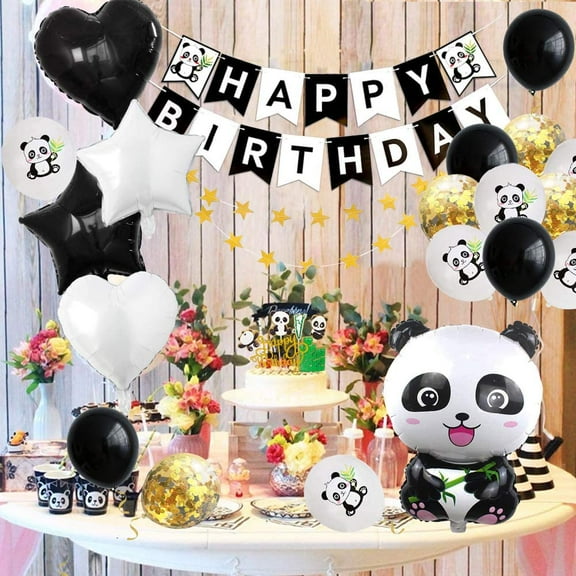 MMTX Children Panda Birthday Decorations, Black White Panda Balloons Arch with Panda Cake Topper Banner for Boys Girls Panda Theme Animal Party Baby Shower