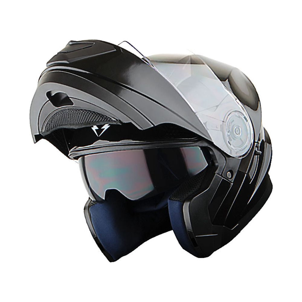 1Storm New Motorcycle Bike Modular Full Face Helmet NOLED901 Dual Visor Sun Shield: Glossy Black