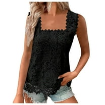 AOMPMSDX Women's Outerwear Vests Women's Summer Vest Elegant Floral Lace Square Neck Camisole Fall Outfits Fashion Clothes Tops Jacket Coats M Black
