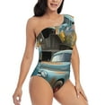 thumbnail image 3 of Sikiie Vintage Truck Farm Scene Print Women One Piece Swimsuits Tummy Control One Shoulder Bathing Suits Ruffle Swimwear, From S to XXL-Medium, 3 of 6