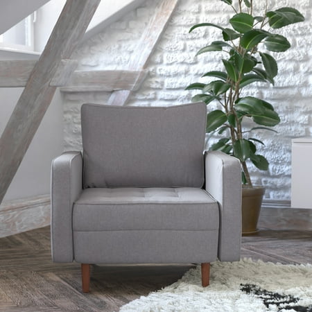 Alamont Home - Compact Upholstered Tufted Chair with Wooden Legs - Slate Gray