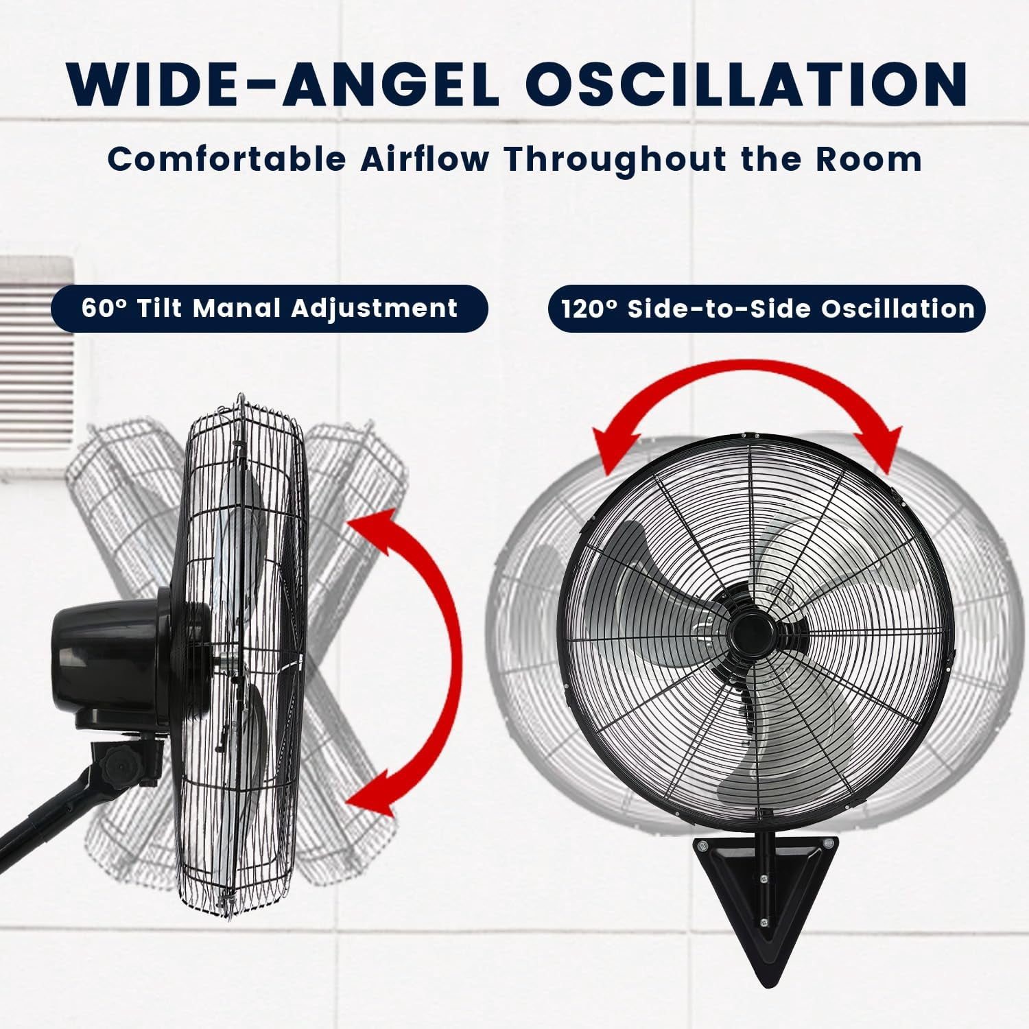 2 Pack 22inch High Velocity Wall Mount Fan, 7500 CFM Oscillating Fan, 3-Speed Heavy Duty Cooling for Garage & Workshop, Black