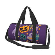 XMXT Unisex Large Sports Tote Gym Bag for Women, Pumpkin Ghost Purple Background Weekenders Bags Travel Bag
