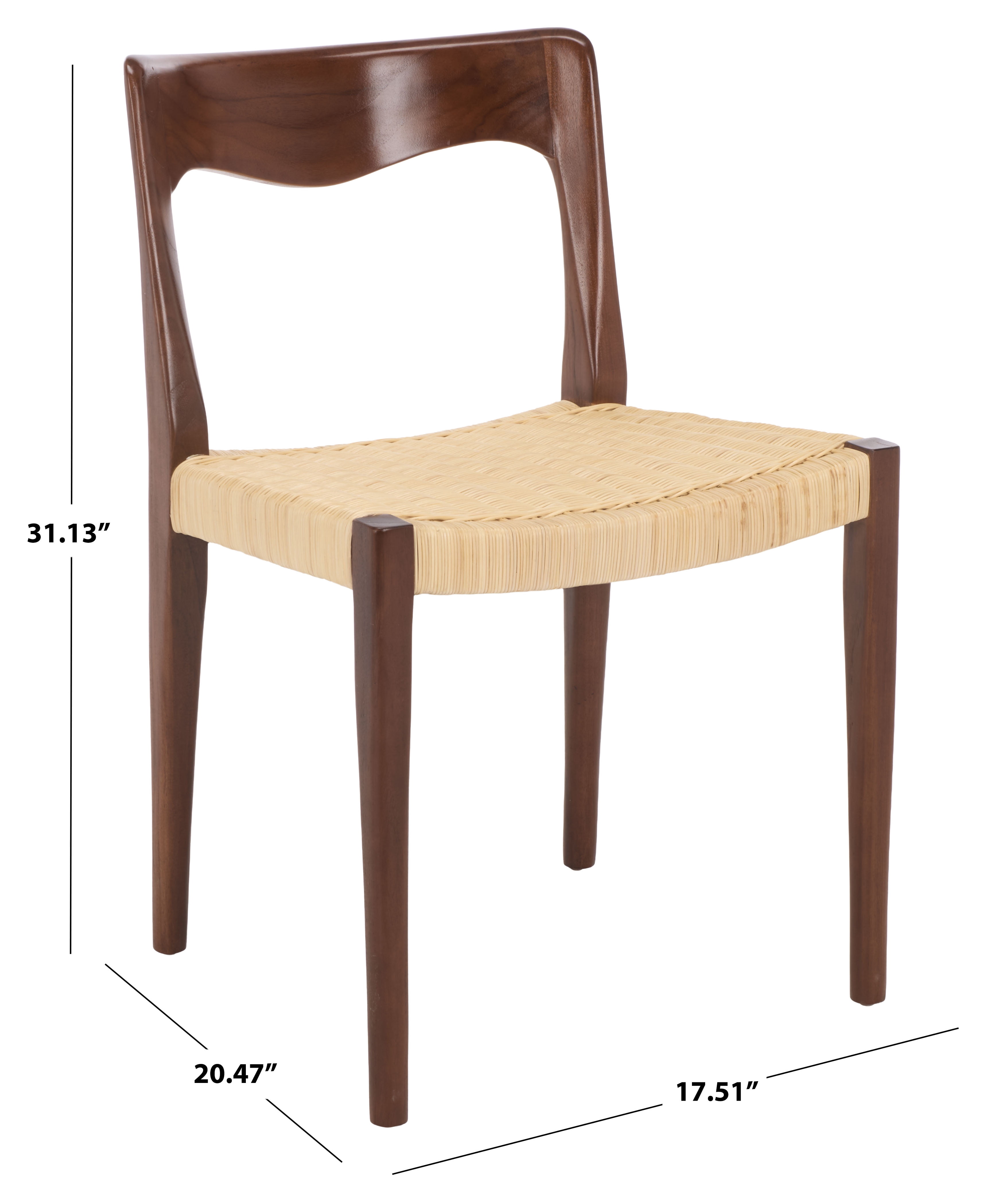 Safavieh Sezja Wicker Scandinavian Wood Dining Side Chair, Walnut/ Natural