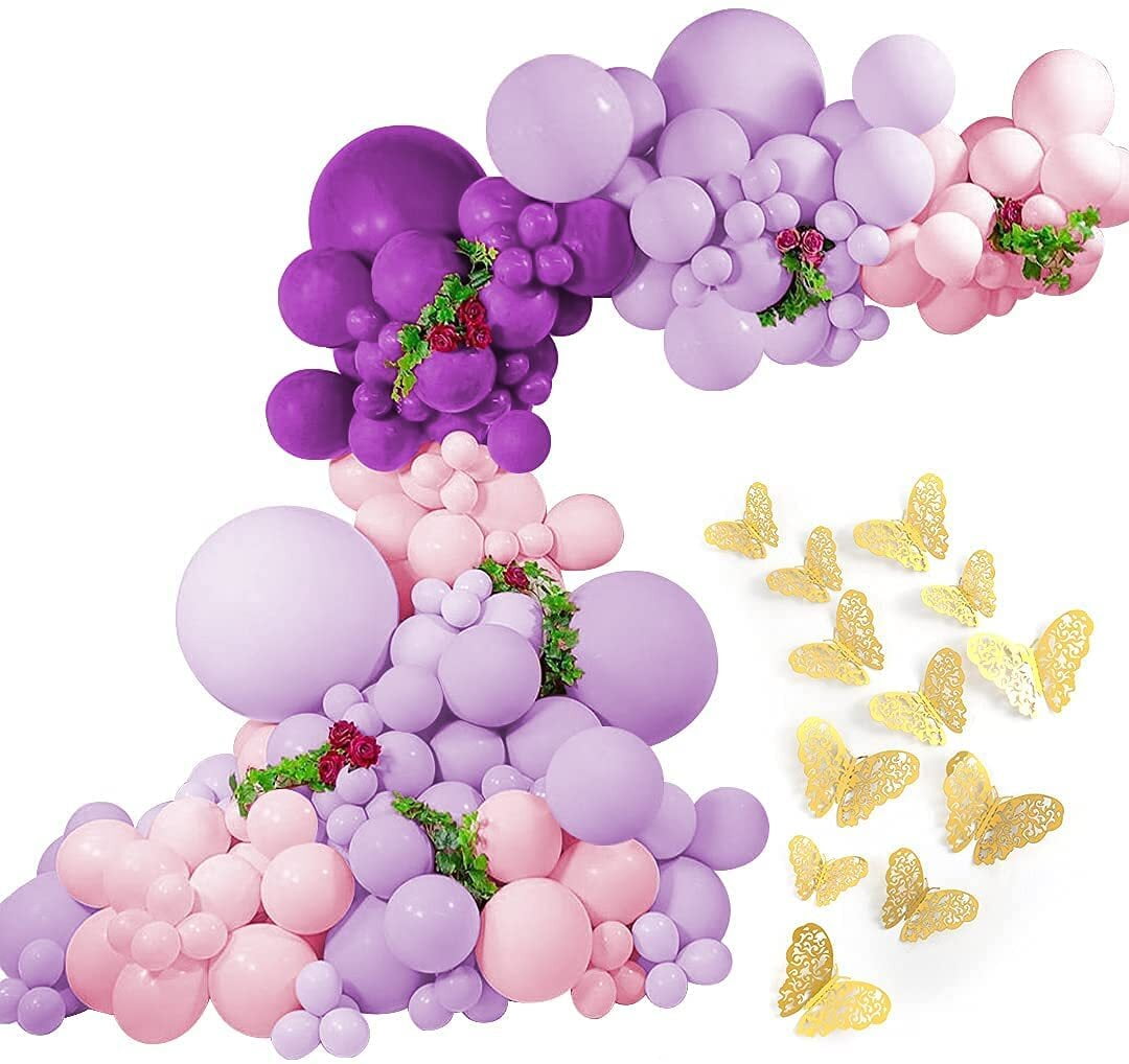Pink and Purple Balloons - 94pcs Pink and Purple Balloon Arch Kit with Gold Butterfly, Pink and Purple Balloon Garland Kit for Wedding Girls Baby Shower Birthday Anniversary Festival Party