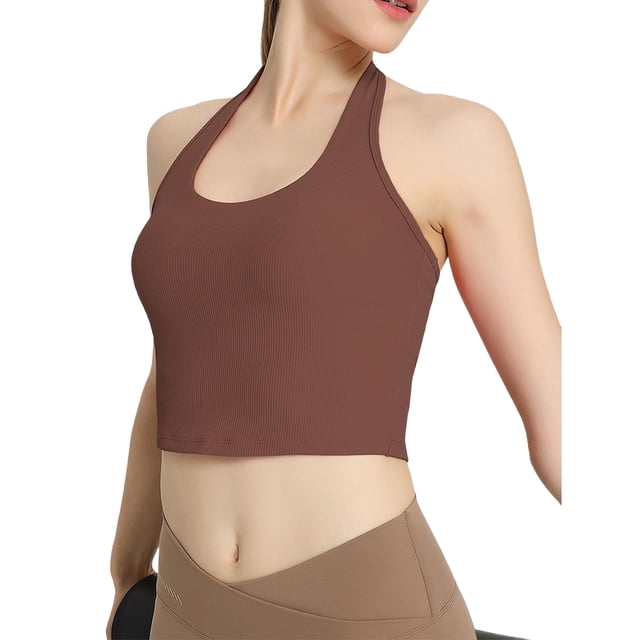 Jumpingount Ropa interior Inalámbrico Seguro La correa para el cuello Copa completa Carpeta de pecho delgada Sujetadores de vendaje de compresión Correr Camisetas sin mangas Marrón S Jumpingount AP017054-04