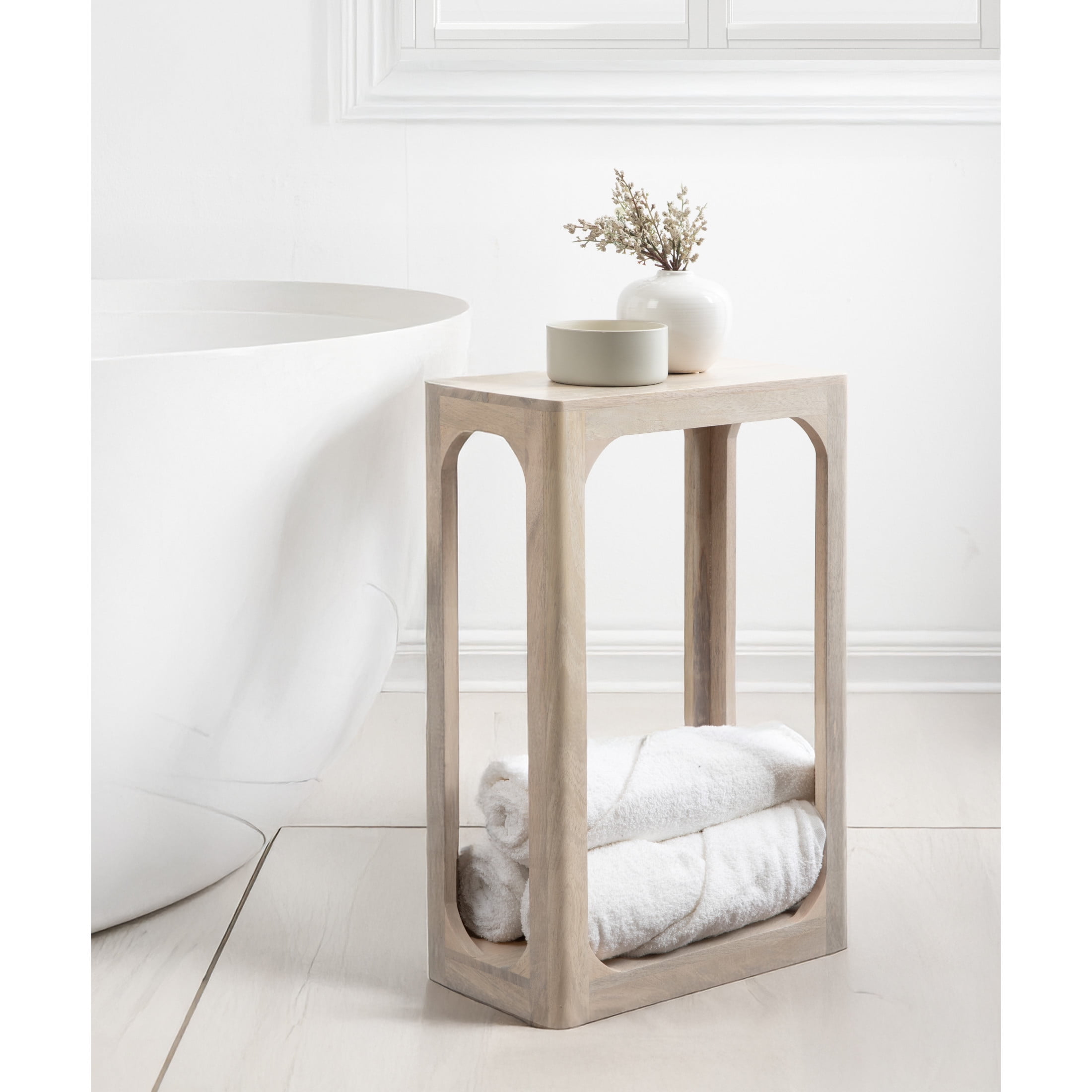 Kate and Laurel Dahl Modern Slatted Wooden Slim Side Table, 16 x 8 x 24, Whitewash, Transitional Wood Narrow End Table for Use as Living Room Plant Stand or Small Bedroom Nightstand