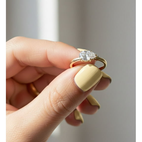 Jewelerix 14K Yellow Gold Vermeil Engagement Ring Solitaire Pear Cut Wedding Gift Ring 5 Prong Moissanite Diamond Anniversary Ring