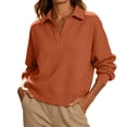 thumbnail image 3 of ABSUYY Womens Relaxed Fit Polo Neck Waffle Knit Pullover, Orange Long Sleeve Casual Everyday Top,Size M, 3 of 3