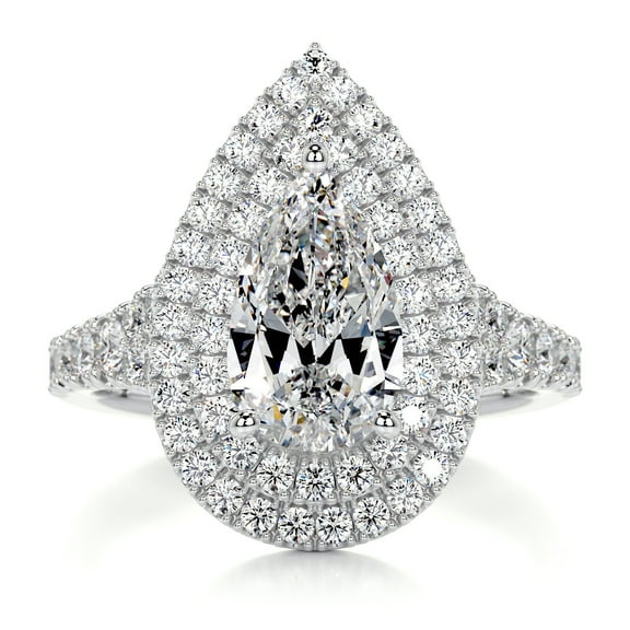 Spot Jewelry 1.9 Ct Pear Cut Moissanite Double Halo Engagement Ring - 14K White Gold Plated - Stunning Prong Set Women's Ring - Perfect for Proposals, Anniversaries, and Birthdays