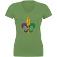 thumbnail image 1 of Mardi Gras Fleur De Lis Distressed Juniors V-Neck T Shirt Leaf MD, 1 of 1
