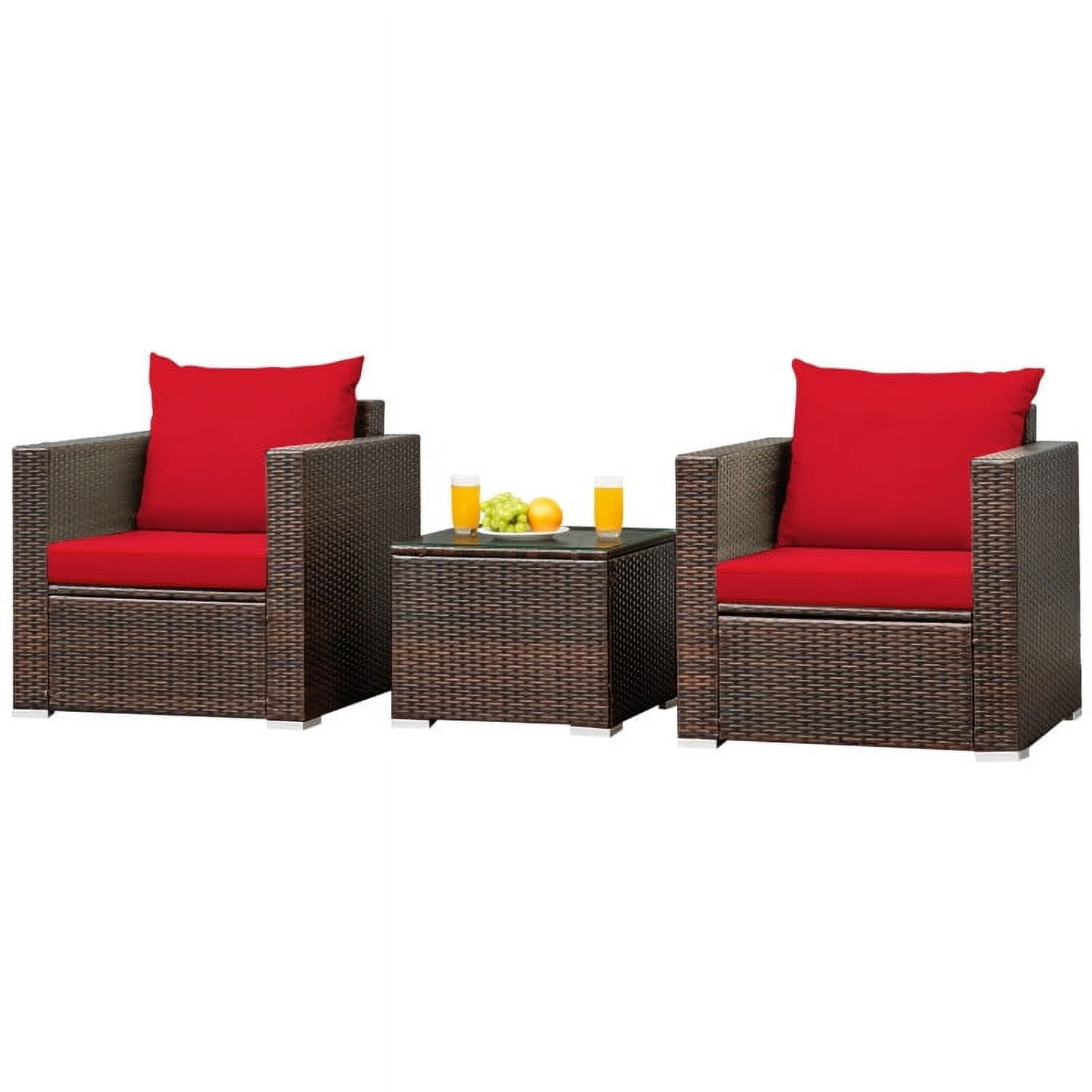 Aimee Lii 3 Pieces Patio Rattan Furniture Bistro Sofa Set with Cushioned, Modern Patio Furniture, Red Aimee Lii 3 Pieces Patio Rattan Furniture Bistro Sofa Set with Cushioned, Modern Patio Furniture, Red