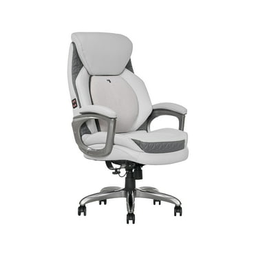 Sharper Image Ergonomic Bonded Leather Swivel Executive Massage Chair White/Gray (60098-WHT)